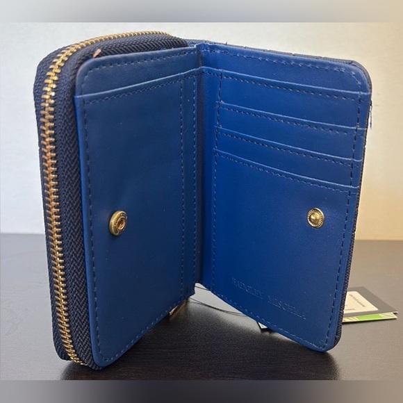 Badgley Mischka Zip Around Wallet Electric Blue Monogram Vegan Leather NWT Glam - Picture 5 of 9
